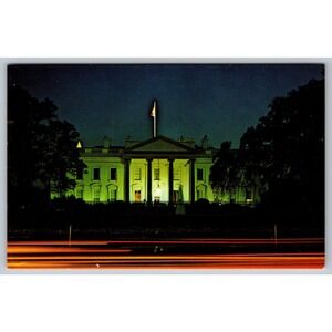 Vintage White House at Night Postcard Washington DC